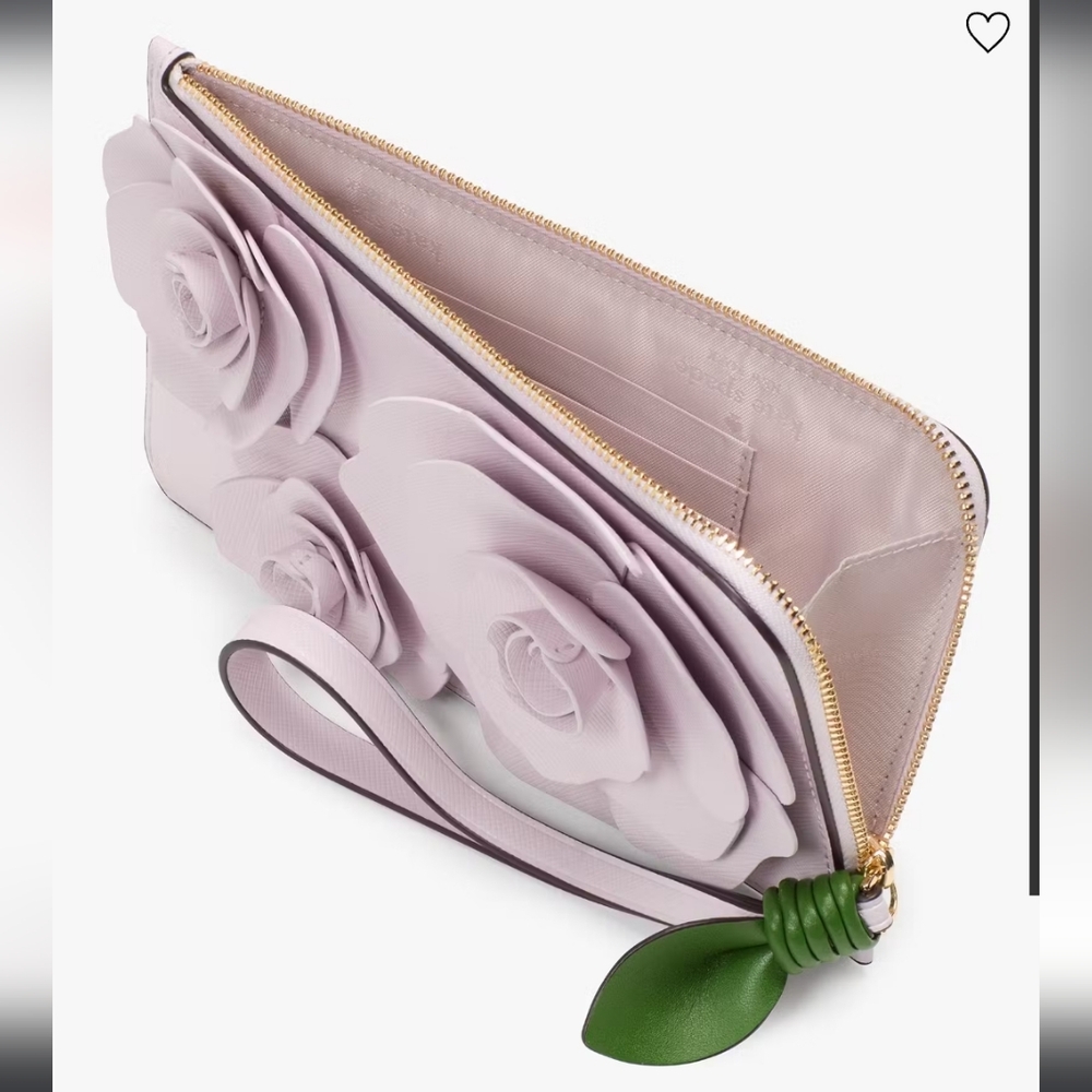 Kate Spade Flora Flower Medium L-Zip Wristlet, Pale Amethyst - Picture 2 of 7